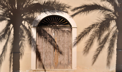 ombre de palmiers sur façade d'une maison  © coco