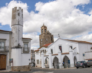 Outdoor view of the beautiful church of Matriz de Santa Maria da Feira located in Beja, Portugal.