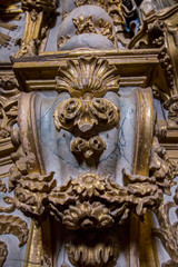 View of the beautiful church details inside the regional museum of Beja city, Portugal.
