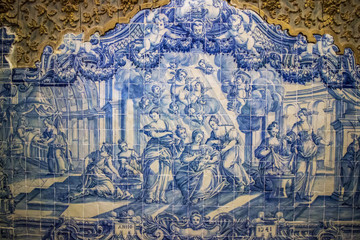 View of the beautiful azulejo details inside the regional museum of Beja city, Portugal.