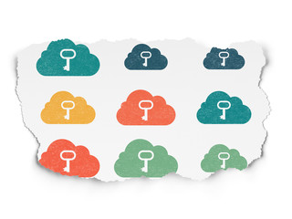 Cloud technology concept: Cloud With Key icons on Torn Paper