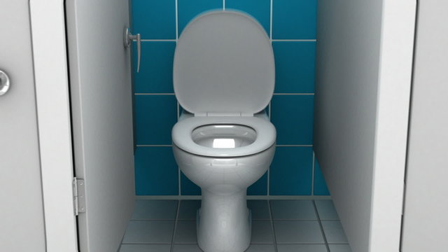 Diving into the toilet. 3D animation, green screen.