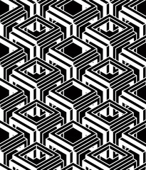 Contrast black and white symmetric seamless pattern with interwe