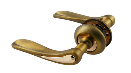 Door handle in gold on a white background 