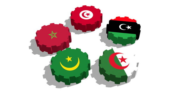 Arab Maghreb Union - AMU association of five national economies members flags on gear