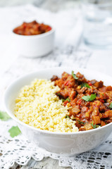 buttered millet with tomato eggplant curry