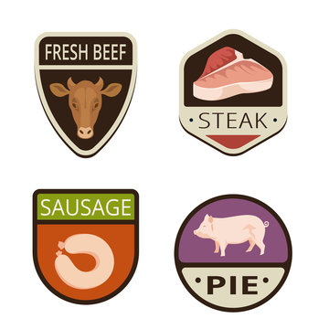 Fresh Meat butchery Vintage Labels vector icon design collection