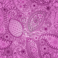 Vintage floral motif ethnic seamless background.