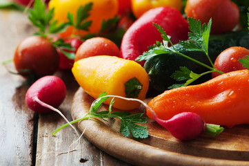 Concept of vegan food with raw vegetables