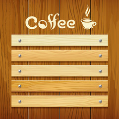 Coffee menu wood board design background vector