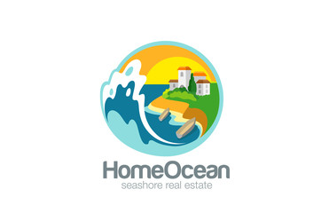 Villa on Sea Ocean Logo Travel design vector template...Resort L