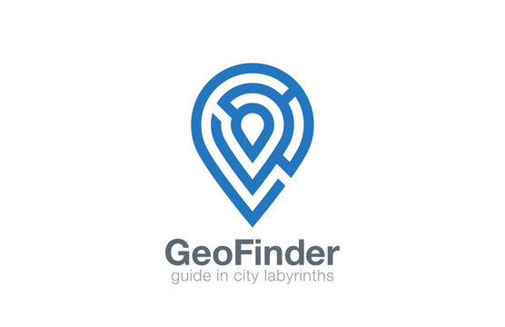 Labyrinth Logo Geo point navigation vector design template. Loca