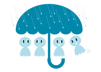 てるてる坊主と傘のイラスト
