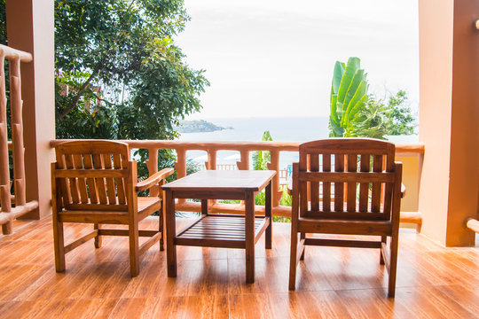 Two chair on the balcony. Spectacular view. Haad Yao, Phangan, Thailand.