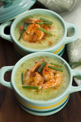 cold cucumber soup with herbs and shrimps