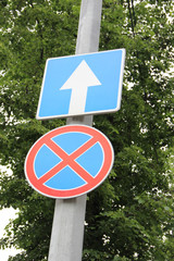 Round road sign standing is prohibited