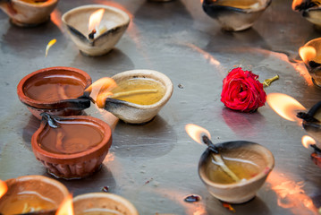 Oil lamps in Sri Veeramakaliamman Temple in Little India