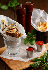 Sprat and french fries with gravy