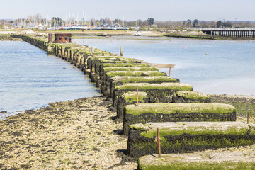 Fototapeta premium Chichester Harbour, Hayling Billy former railway bridge and trackbed, from Hayling Island to Havant in the Solent, southern England, Hampshire, UK