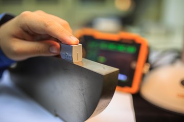 Calibration angle probe of ultrasonic detector with standard steel block