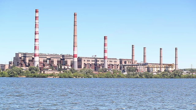 Coal thermal power plant standing on the banks of the Dnieper River
