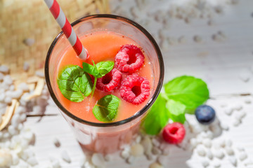 Yummy cocktail with fresh fruits
