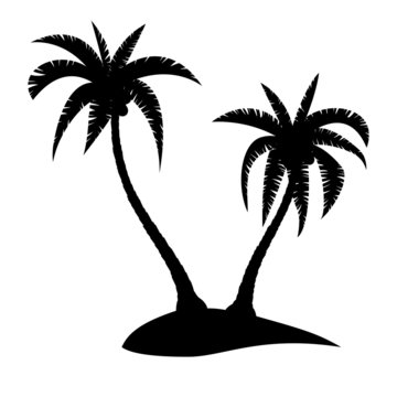 Palm trees silhouette on tropical island, vector illustration