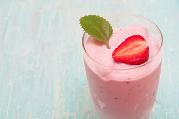 dessert in a glass on a blue background
