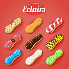 Vector set of the delicious eclairs