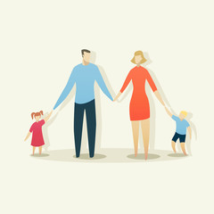 Illustration of young happy family with father, mother, boy and