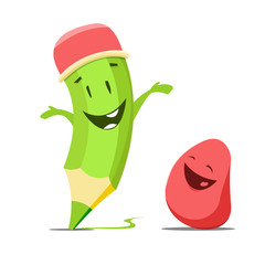 Funny cute pencil and eraser