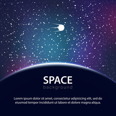 Vector space background with planet and satellite