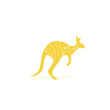 Illustration kangaroo painted the word "kangaroo". For child development and games.