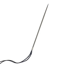 Needle for sewing and black thread, macro closeup, large detailed isolated vertical