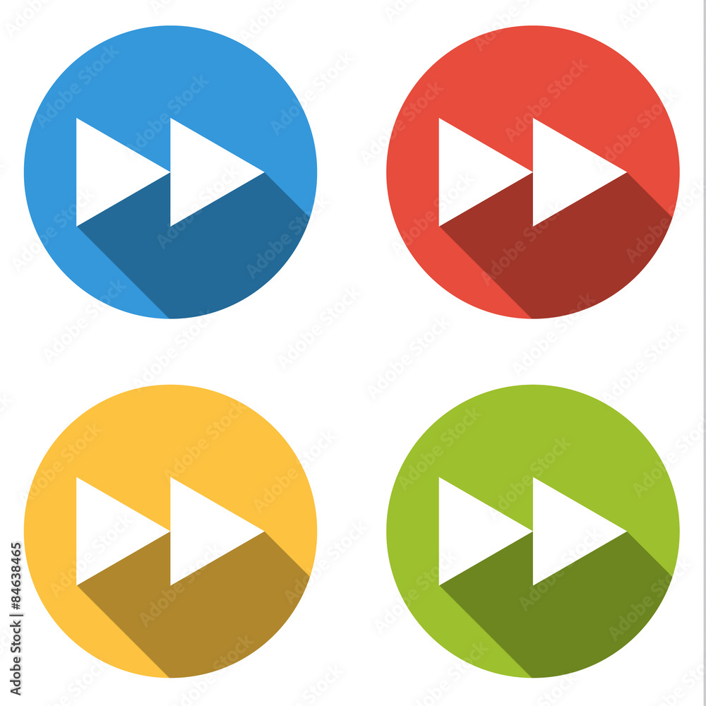 Poster collection of 4 isolated flat buttons for fast forward