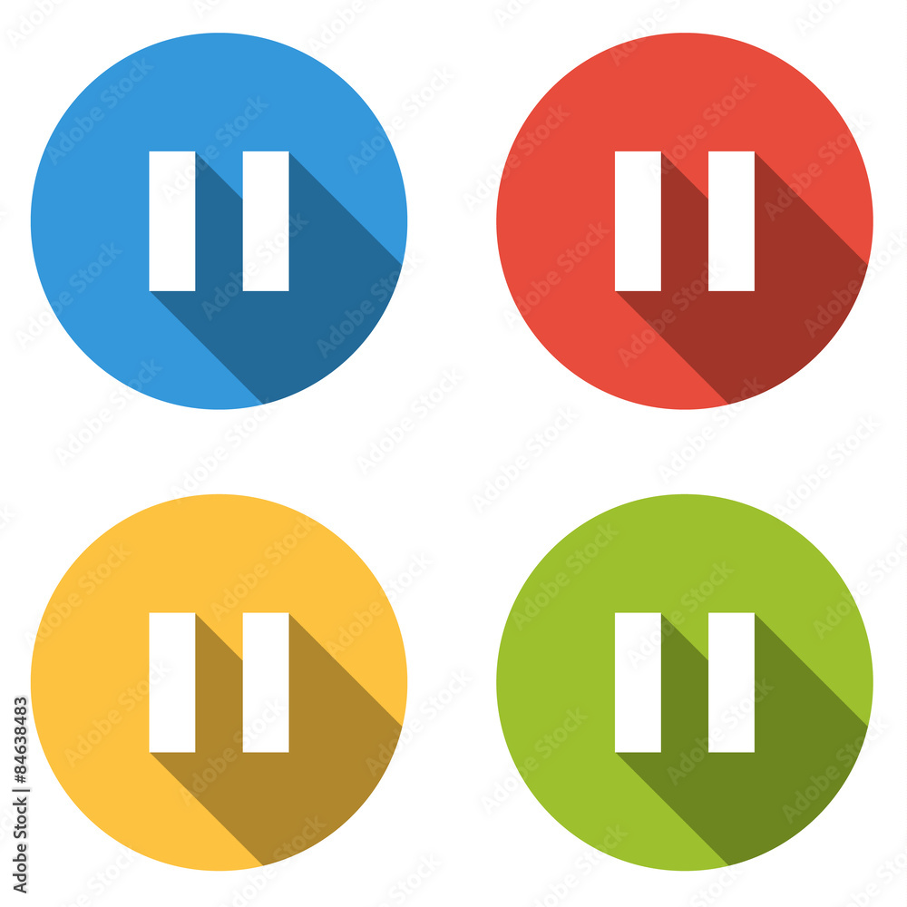 Poster collection of 4 isolated flat buttons for pause
