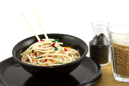 Artificial Food Asian Style Noodles Created With Yarn