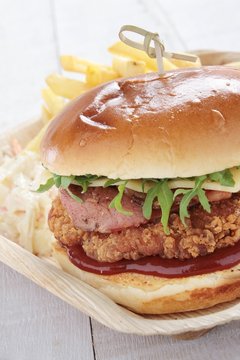 chicken buger in brioche bun