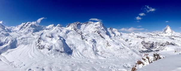 landscape of matterhorn peak and snow mountains background in zermatt, swiss