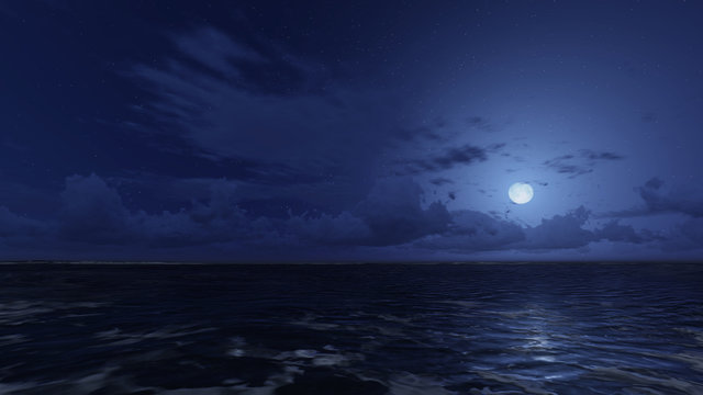 Calm Ocean Under Starry Night Sky