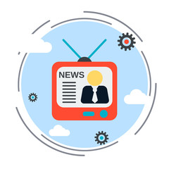 Newscast, information, broadcasting flat design style vector illustration