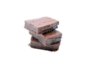 Chocolate waffles on a white background..Slightly defocused and close-up shot.