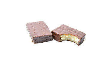 Chocolate waffles on a white background.