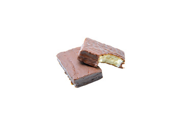 Chocolate waffles on a white background.