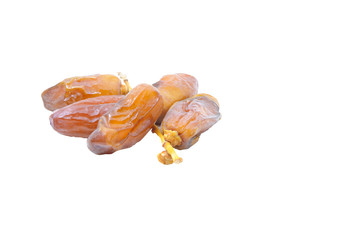 Dried Kurma. Pile of Dried date fruits isolated on a white background. 