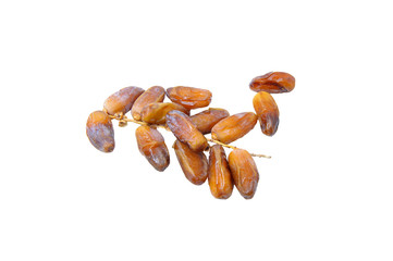 Dried Kurma. Pile of Dried date fruits isolated on a white background. 