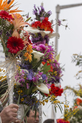 SAO BRAS DE ALPORTEL, PORTUGAL - April, 2015: Traditional religious procession of the flower torches event located in village of Sao Bras de Alportel, Portugal.
