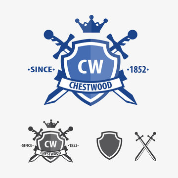 Retro sword badges and shields logo design elements
