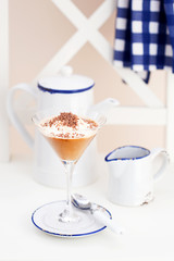 Coffee ice-cream and chocolate (Affogato), selective focus