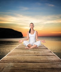 Fototapeta na wymiar Yoga, Meditating, Women.